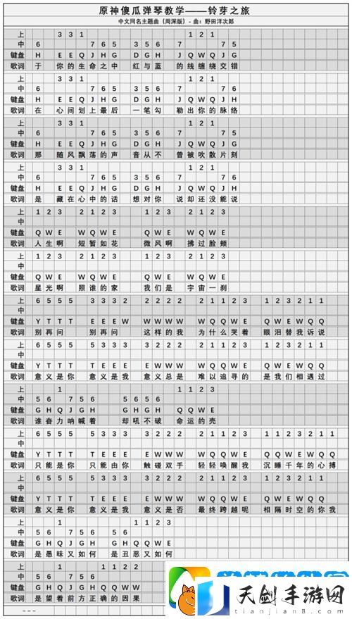 原神铃芽之旅主题曲怎么弹